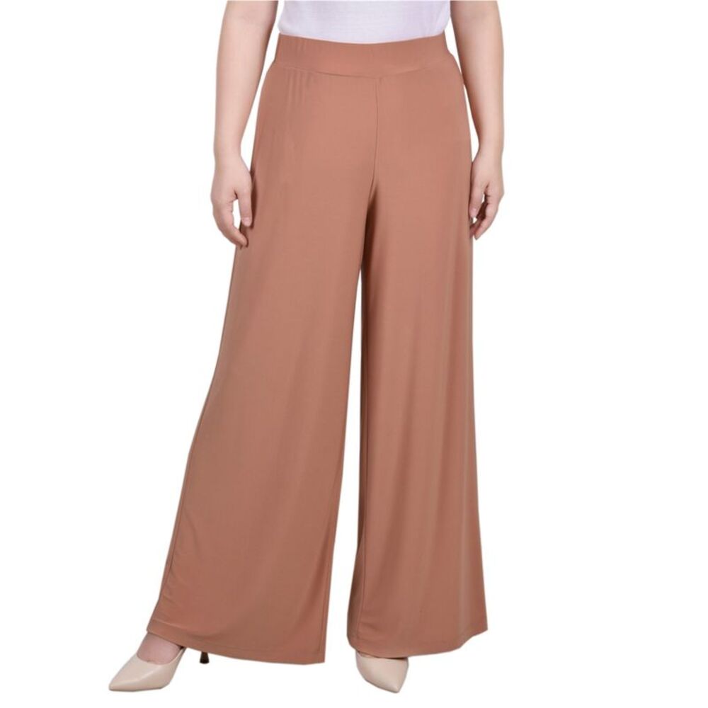 NY Collection Womens Breezy Palazzo Relaxed Casual Pants, Brown, Petite, PL, DM